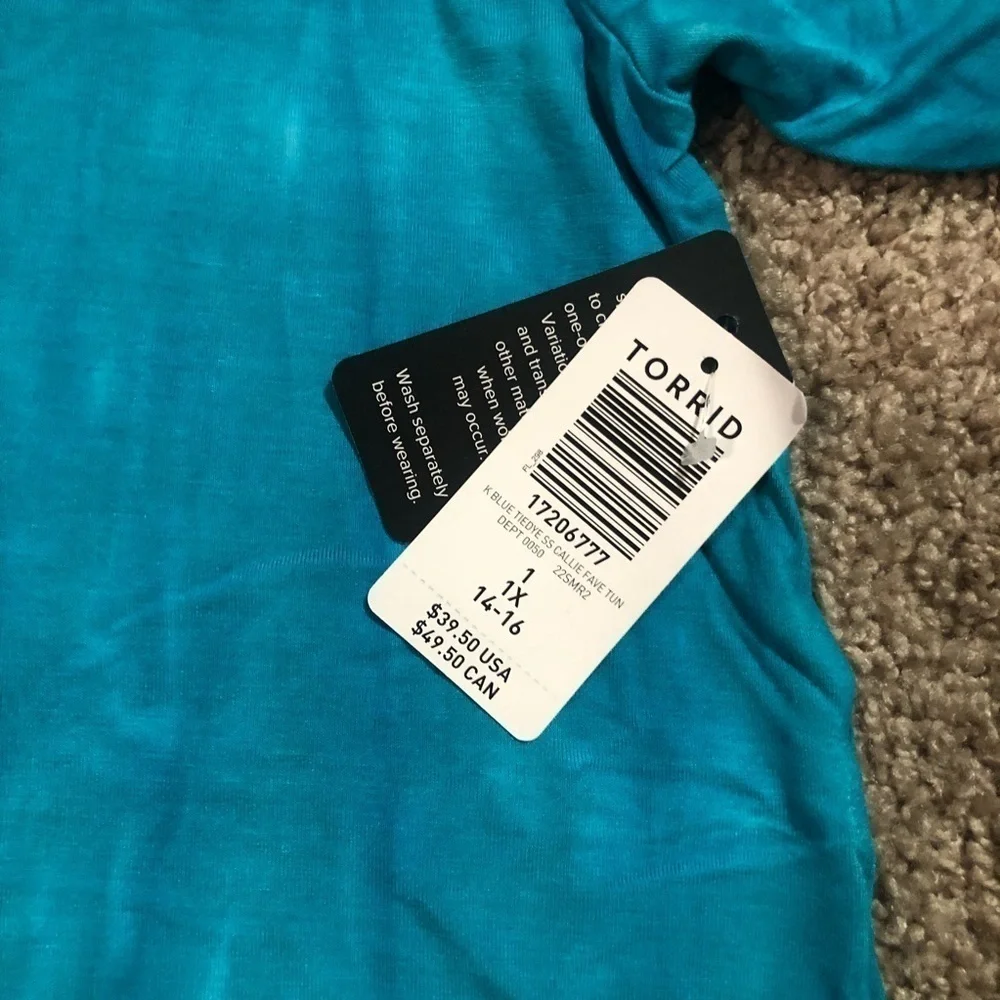 Torrid FAVORITE TUNIC OFF-SHOULDER SUPER SOFT SHORT SLEEVE TEE Blue Tie Dye - Picture 7 of 15